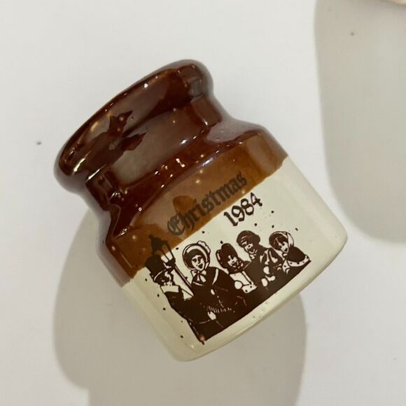 Vintage Brown & White Dipped Christmas Mini Stoneware Crock, 10pc, Farmhouse - Picture 6 of 7